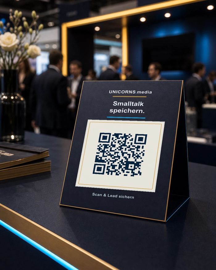 Messe-Lanyard und Flyer mit QR-Code